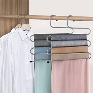 Pants Hanger Multi-Layer S-Style Jeans 6 PACKTrouser Hanger Closet Stainless Steel Rack Space Saver for Tie Scarf Jeans Clothes