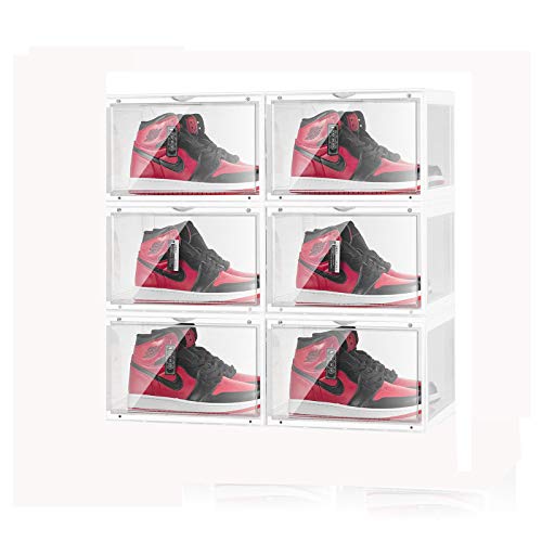 Shoe Boxes Clear Plastic Stackable, S-JIANG Sneaker Storage Box Display Boxes, Storage Bins Shoe Container Organizer for Entryway Closets (3 Pack)