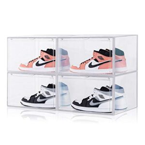 Shoe Boxes Clear Plastic Stackable, S-JIANG Sneaker Storage Box Display Boxes, Storage Bins Shoe Container Organizer for Entryway Closets (3 Pack)