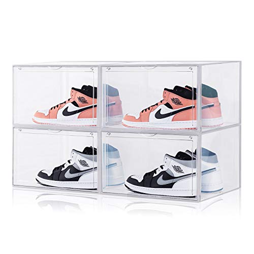 Shoe Boxes Clear Plastic Stackable, S-JIANG Sneaker Storage Box Display Boxes, Storage Bins Shoe Container Organizer for Entryway Closets (3 Pack)