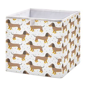 susiyo brown dachshund large foldable open storage bins storage cubes organizer for home office closet nursery toys towels (square-11.02x11.02x11.02in)