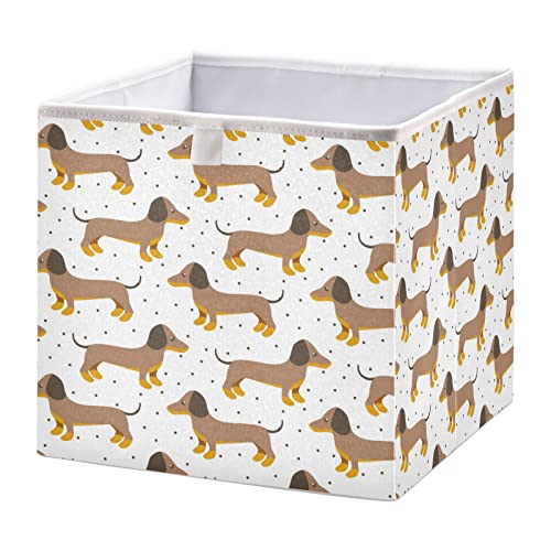 susiyo Brown Dachshund Large Foldable Open Storage Bins Storage Cubes Organizer for Home Office Closet Nursery Toys Towels (Square-11.02x11.02x11.02in)