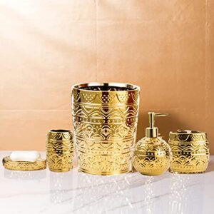 rxlvcky gold bathroom accessories set, 5-piece ceramic gift set, include toothbrush holder, toothbrush cup, soap dispenser, soap dish, trash can