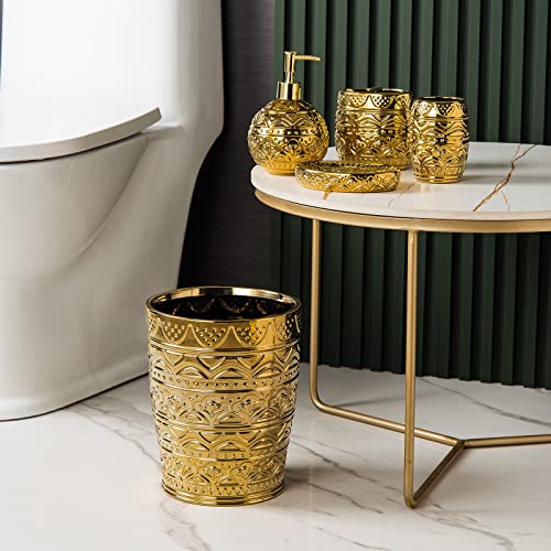 RXLVCKY Gold Bathroom Accessories Set, 5-Piece Ceramic Gift Set, Include Toothbrush Holder, Toothbrush Cup, soap Dispenser, soap Dish, Trash can