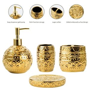 RXLVCKY Gold Bathroom Accessories Set, 5-Piece Ceramic Gift Set, Include Toothbrush Holder, Toothbrush Cup, soap Dispenser, soap Dish, Trash can