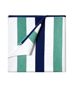 bornbay cotton oversized beach towel - extra large 40"x70" plush thick pool towel, xl fluffy stripe teal beach towels for adults mens women (white teal blue)