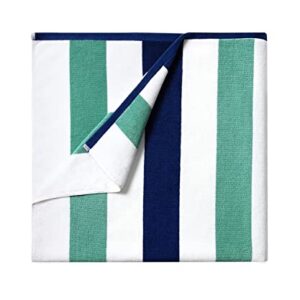 Bornbay Cotton Oversized Beach Towel - Extra Large 40"X70" Plush Thick Pool Towel, XL Fluffy Stripe Teal Beach Towels for Adults Mens Women (White Teal Blue)