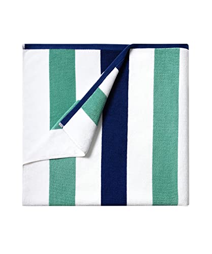 Bornbay Cotton Oversized Beach Towel - Extra Large 40"X70" Plush Thick Pool Towel, XL Fluffy Stripe Teal Beach Towels for Adults Mens Women (White Teal Blue)