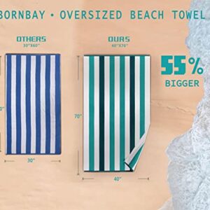 Bornbay Cotton Oversized Beach Towel - Extra Large 40"X70" Plush Thick Pool Towel, XL Fluffy Stripe Teal Beach Towels for Adults Mens Women (White Teal Blue)