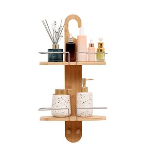 vnshqae bathroom bamboo shower caddy,hanging shower rack organizer,shower holder for shampoo and soap,eco friendly over the shower head rust proof shower storage hanging