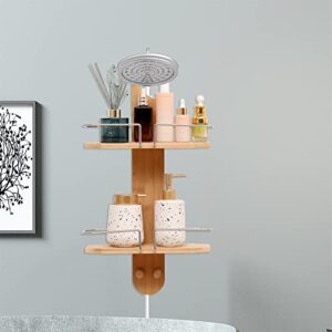 VNSHQAE Bathroom Bamboo Shower Caddy,Hanging Shower Rack Organizer,Shower Holder for Shampoo and Soap,Eco Friendly Over The Shower Head Rust Proof Shower Storage Hanging