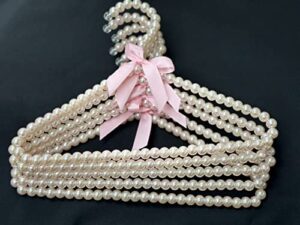 pearl clothes beads hangers for kids baby girl infant toddler childerns for fancy dress closet hanger elegant gift ideas metal hangers (5 pack) pink