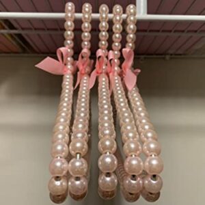 Pearl Clothes Beads Hangers for Kids Baby Girl Infant Toddler Childerns for Fancy Dress Closet Hanger Elegant Gift Ideas Metal Hangers (5 Pack) Pink