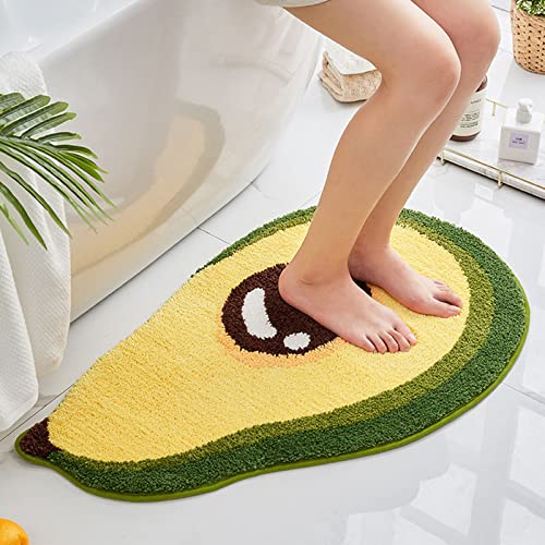 WREWING Cute Bath Mat, Ultra Soft Superfine Fiber Avocado Rug Bathroom, Non Slip Water Absorbent Bath Mat Area Rug for Bathtub Toilet Bedroom Kitchen Bathroom Entrance Mat 19.7 x 31.5 Inch (Avocado)