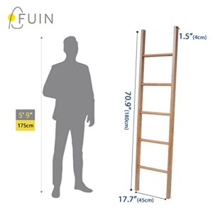 FUIN 6ft Wooden Blanket Ladder Farmhouse Decorative Wall Leaning Rack Holder Display Throw Quilt Rustic Towel Ladder for Bathroom, Light Brown