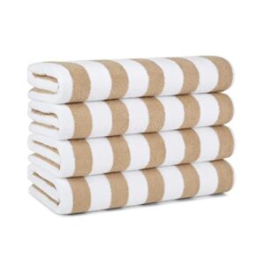 arkwright cali cabana beach towels - (pack of 4) 100% ring spun cotton large soft quick dry pool towel, perfect for hotel, swim, bathroom hot tub, and resort, 30 x 60 in, beige