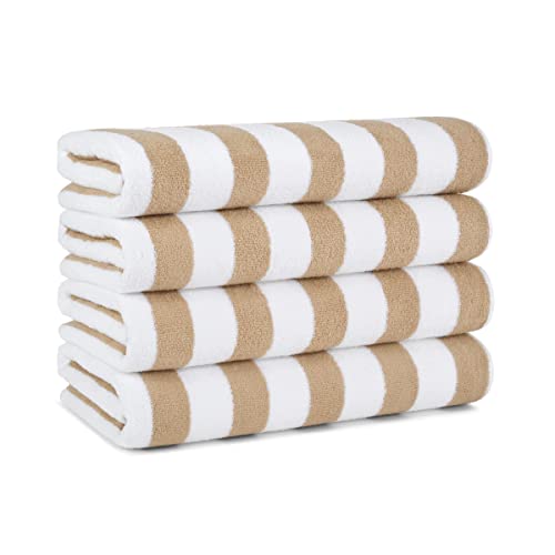 Arkwright Cali Cabana Beach Towels - (Pack of 4) 100% Ring Spun Cotton Large Soft Quick Dry Pool Towel, Perfect for Hotel, Swim, Bathroom Hot Tub, and Resort, 30 x 60 in, Beige