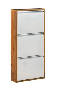 kaser shoe storage cabinet - wood & metal 3 drawer 20" wall mountable shoe storage for entryway with no assembly - shoe cabinet for entryway slim - 2-3 pair per tier (birch color frame)