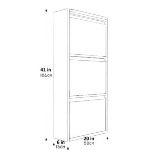 KASER Shoe Storage Cabinet - Wood & Metal 3 Drawer 20" Wall Mountable Shoe Storage for Entryway with No Assembly - Shoe Cabinet for Entryway Slim - 2-3 Pair per Tier (Birch Color Frame)