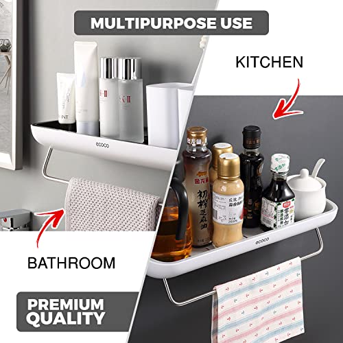 Floating Bathroom Organizer - Wall Mounted Shower Caddy Shelf - With Towel Rail - Extra Strong Self Adhesive - No Drilling - Easy Drainage - Rustproof. (White/Black)