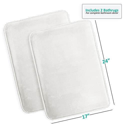 Clara Clark Bathroom Rugs - Ultra Soft Bath Mat, Non-Slip Bathroom Rug Set - Velvet Memory Foam Bath Mats for Bathroom, Set of 2 Bath Rugs, 17 x 24, White