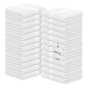 avalon towels cotton washcloths – (pack of 24) size 12x12 inches premium ring spun cotton, super absorbent soft face towels, gym towels, hotel spa quality, reusable multipurpose towels (white)
