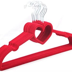 WSNDY Coat Hanger 10 Pieces Colorful Velvet Clothes Hangers Loving Heart Velvet Coat Hanger Non- Slip Heart- Shaped Multifunction Hangers (Color : Red 10 Pieces)