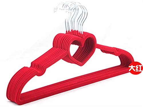 WSNDY Coat Hanger 10 Pieces Colorful Velvet Clothes Hangers Loving Heart Velvet Coat Hanger Non- Slip Heart- Shaped Multifunction Hangers (Color : Red 10 Pieces)