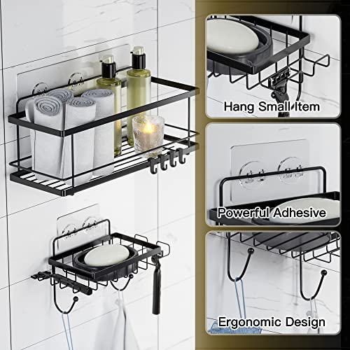 Yuthsona 4-Pack Shower Caddy, Adhesive Shower Shelves for Bathroom Organizer, Stainless Steel Shower Storage Basket with Removable Towel Rack & Hooks, Wall Mounted Shelve Soap Dish Holder for Bathroom