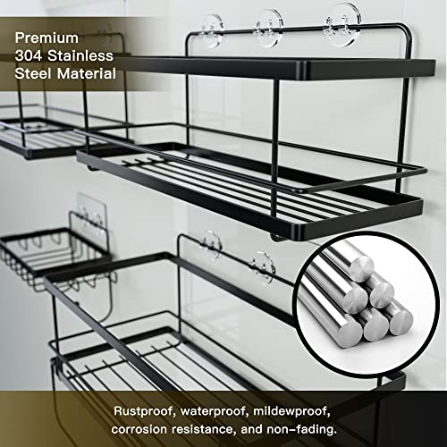 Yuthsona 4-Pack Shower Caddy, Adhesive Shower Shelves for Bathroom Organizer, Stainless Steel Shower Storage Basket with Removable Towel Rack & Hooks, Wall Mounted Shelve Soap Dish Holder for Bathroom