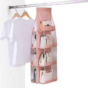 hanging bag-cloth dual sided hanging storage bags for bags, with 360° rotating metal hanger (pink(8 grids))