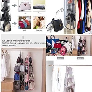 Hanging Bag-Cloth Dual Sided Hanging Storage Bags for Bags, with 360° Rotating Metal Hanger (Pink(8 Grids))