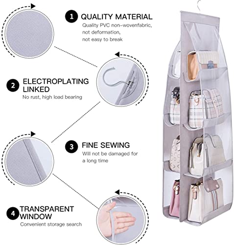 Hanging Bag-Cloth Dual Sided Hanging Storage Bags for Bags, with 360° Rotating Metal Hanger (Pink(8 Grids))