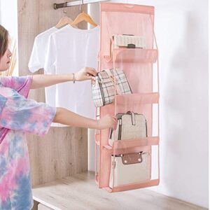 Hanging Bag-Cloth Dual Sided Hanging Storage Bags for Bags, with 360° Rotating Metal Hanger (Pink(8 Grids))