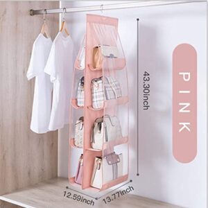 Hanging Bag-Cloth Dual Sided Hanging Storage Bags for Bags, with 360° Rotating Metal Hanger (Pink(8 Grids))