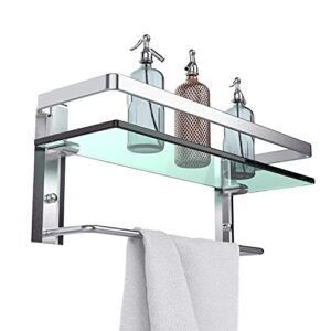 GeekDigg Bathroom Shelf with Towel bar, Wall Mounted Glass Shower Rack 15.2 by 4.5 inches 2 Pack Corner Shower Caddy, Transparent Acrylic Shelf