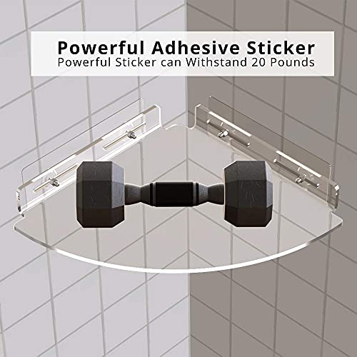 GeekDigg Bathroom Shelf with Towel bar, Wall Mounted Glass Shower Rack 15.2 by 4.5 inches 2 Pack Corner Shower Caddy, Transparent Acrylic Shelf