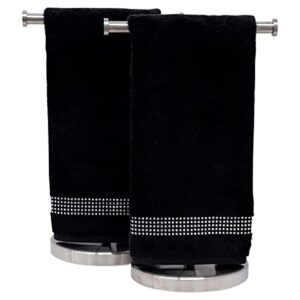 sparkles home rhinestone hand towel with stripe, set of 2 - black
