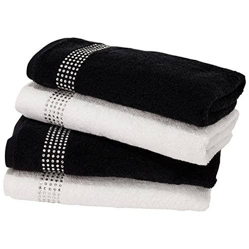 Sparkles Home Rhinestone Hand Towel with Stripe, Set of 2 - Black