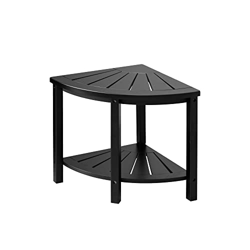 Forevich Shower Corner Bamboo Bench with Shelf, Corner Seat Shower Stool for Inside Shower Black