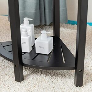 Forevich Shower Corner Bamboo Bench with Shelf, Corner Seat Shower Stool for Inside Shower Black