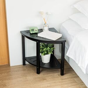 Forevich Shower Corner Bamboo Bench with Shelf, Corner Seat Shower Stool for Inside Shower Black