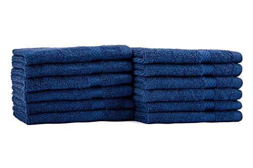 AKTI Premium Cotton Wash Cloths, Pack of 12, 13x13 Inches, 520 GMS, Durable, Quick Dry & Extra Absorbent Cleaning Cloth for Home, Spa, Hotel, Bathroom & Kitchen – Navy Washcloths