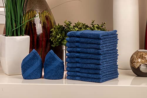 AKTI Premium Cotton Wash Cloths, Pack of 12, 13x13 Inches, 520 GMS, Durable, Quick Dry & Extra Absorbent Cleaning Cloth for Home, Spa, Hotel, Bathroom & Kitchen – Navy Washcloths