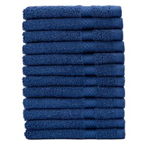 AKTI Premium Cotton Wash Cloths, Pack of 12, 13x13 Inches, 520 GMS, Durable, Quick Dry & Extra Absorbent Cleaning Cloth for Home, Spa, Hotel, Bathroom & Kitchen – Navy Washcloths