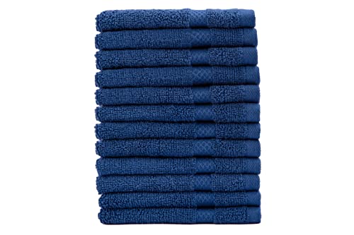 AKTI Premium Cotton Wash Cloths, Pack of 12, 13x13 Inches, 520 GMS, Durable, Quick Dry & Extra Absorbent Cleaning Cloth for Home, Spa, Hotel, Bathroom & Kitchen – Navy Washcloths