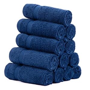 AKTI Premium Cotton Wash Cloths, Pack of 12, 13x13 Inches, 520 GMS, Durable, Quick Dry & Extra Absorbent Cleaning Cloth for Home, Spa, Hotel, Bathroom & Kitchen – Navy Washcloths