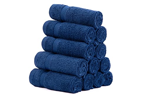 AKTI Premium Cotton Wash Cloths, Pack of 12, 13x13 Inches, 520 GMS, Durable, Quick Dry & Extra Absorbent Cleaning Cloth for Home, Spa, Hotel, Bathroom & Kitchen – Navy Washcloths