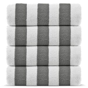 chakir turkish linens premium quality 100% cotton turkish cabana thick stripe pool beach towels 4-pack (gray, 30x60 inch)