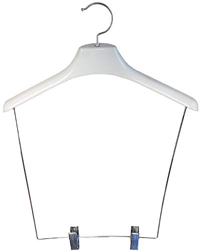 Petite White Plastic Display Hanger with 12" Drop Bar & Clips in 15" Length X 1 1/2" Thick with Chrome Hardware, 1 Hanger